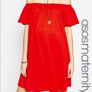 NWT! ASOS Maternity Off-Shoulder Dress - Red/US 2